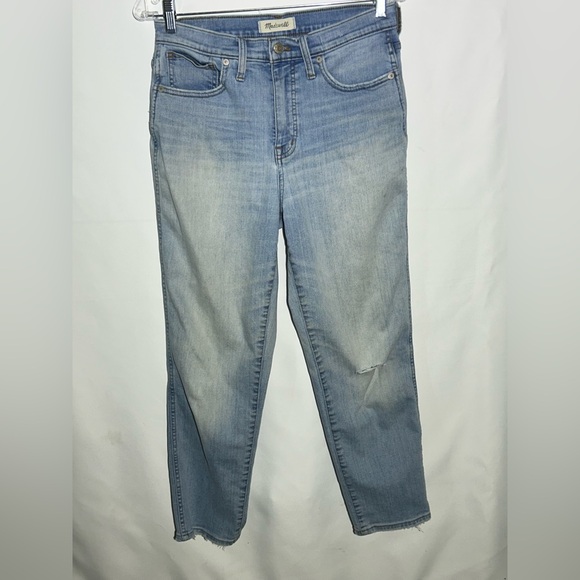Madewell Stovepipe Jeans Size 28 Light Wash High Rise Straight Leg Raw Hem - Picture 1 of 12
